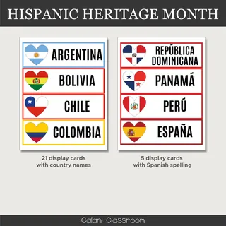 Hispanic Heritage Month – 21 Country Heart Flags – sample page 4