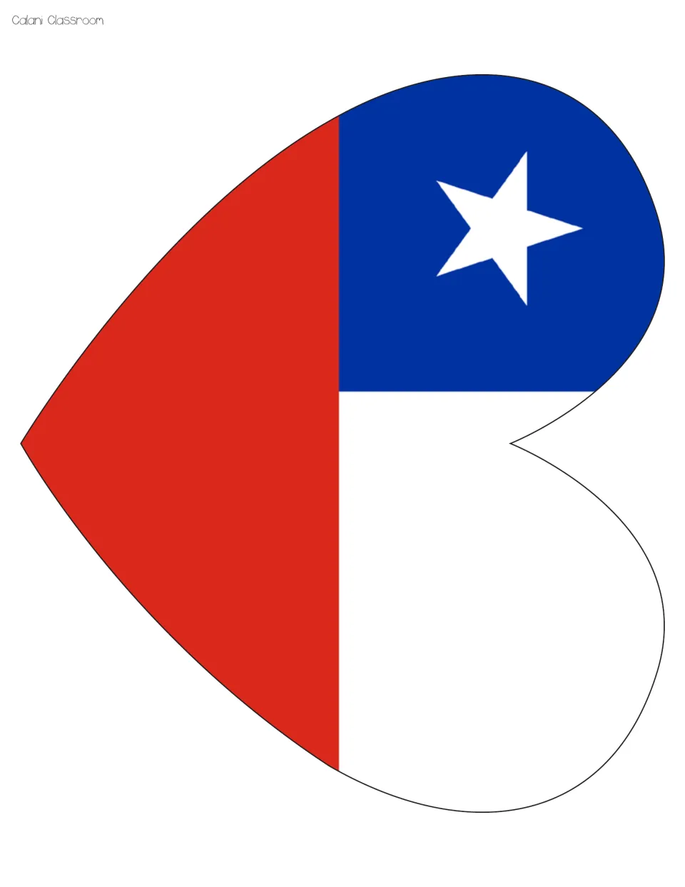 Chile flag heart for trimming: white star on a blue square above white, beside a red band, in the largest size