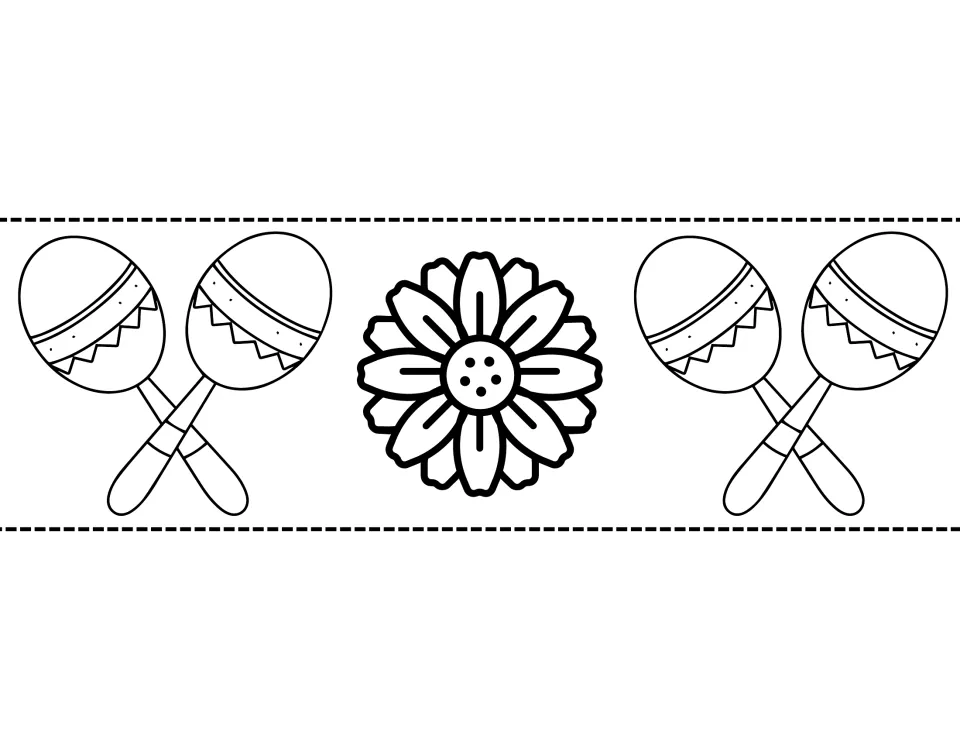 Crown band cut-out piece showing two pairs of crossed maracas around a center flower, ready to color and cut out