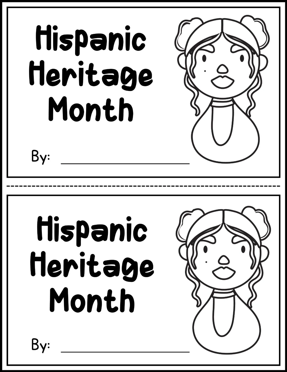 Mini-book cover titled 'Hispanic Heritage Month' with a space for the student's name, printed twice