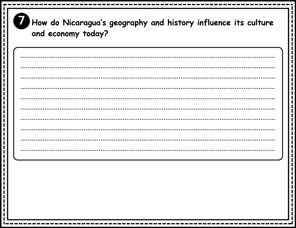 Nicaragua comprehension question 7 asks how geography and history influence its culture and economy today