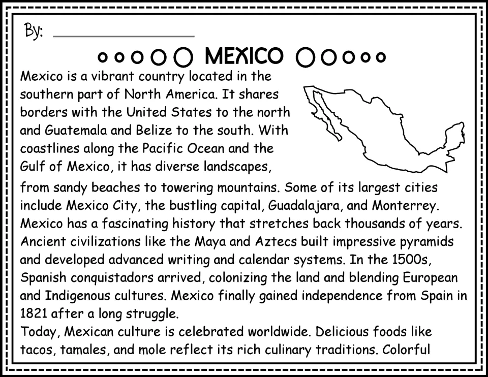 Mexico passage opening in black and white: geography, cities, ancient civilizations, independence, and food