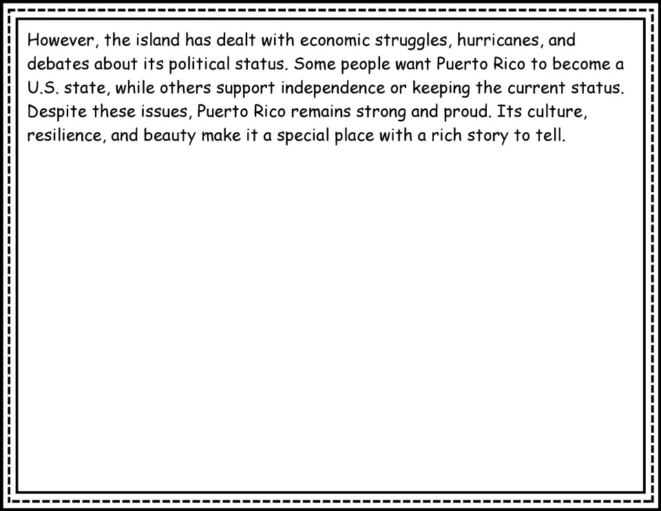 Reading passage conclusion: Puerto Rico's economic struggles, hurricanes, political status, and resilience
