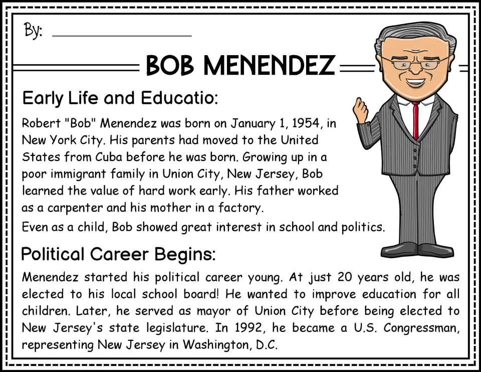 Biography opening: Bob Menendez's childhood, Cuban immigrant parents, and early political career