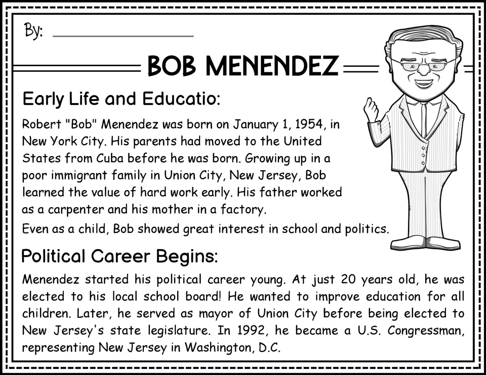 Biography opening repeated: childhood in Union City, parents' jobs, school board service, and Congress