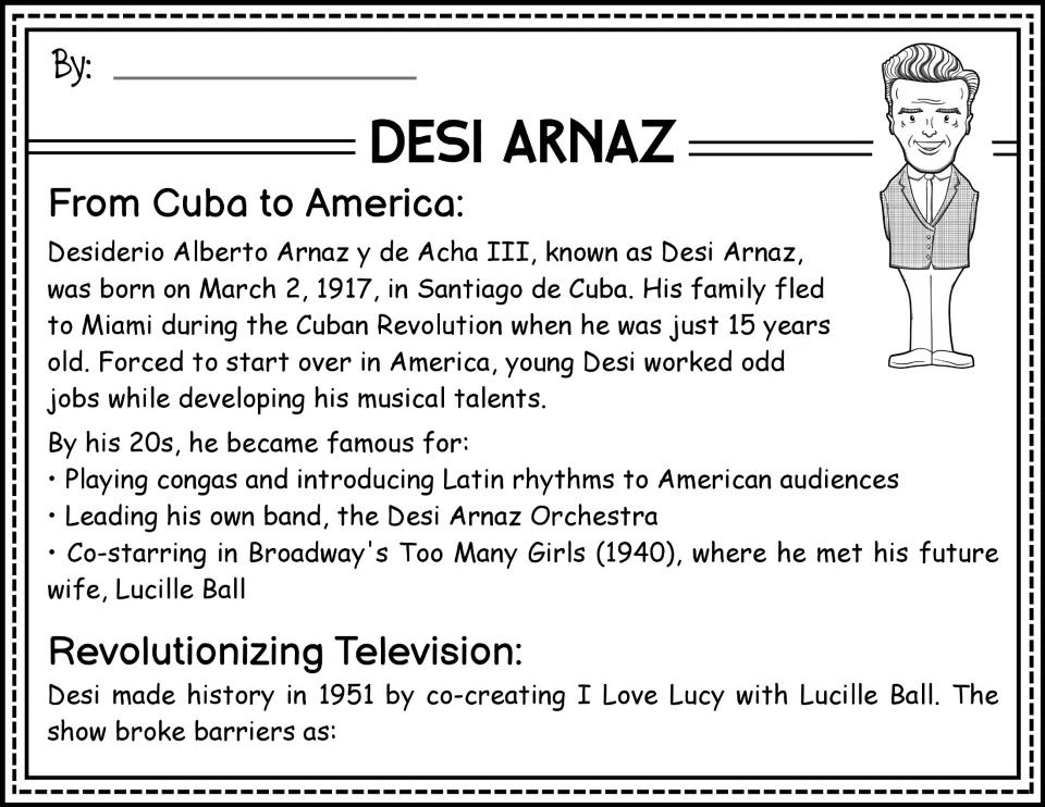 Alternate biography opening: Desi Arnaz's move to America, orchestra, and television work with Lucille Ball.