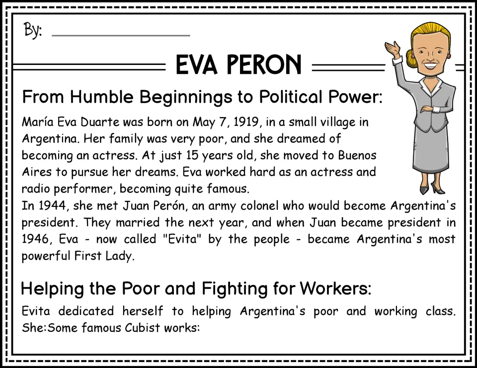 Eva Peron biography passage in color: her poor childhood, acting career, marriage to Juan Perón and role as First Lady