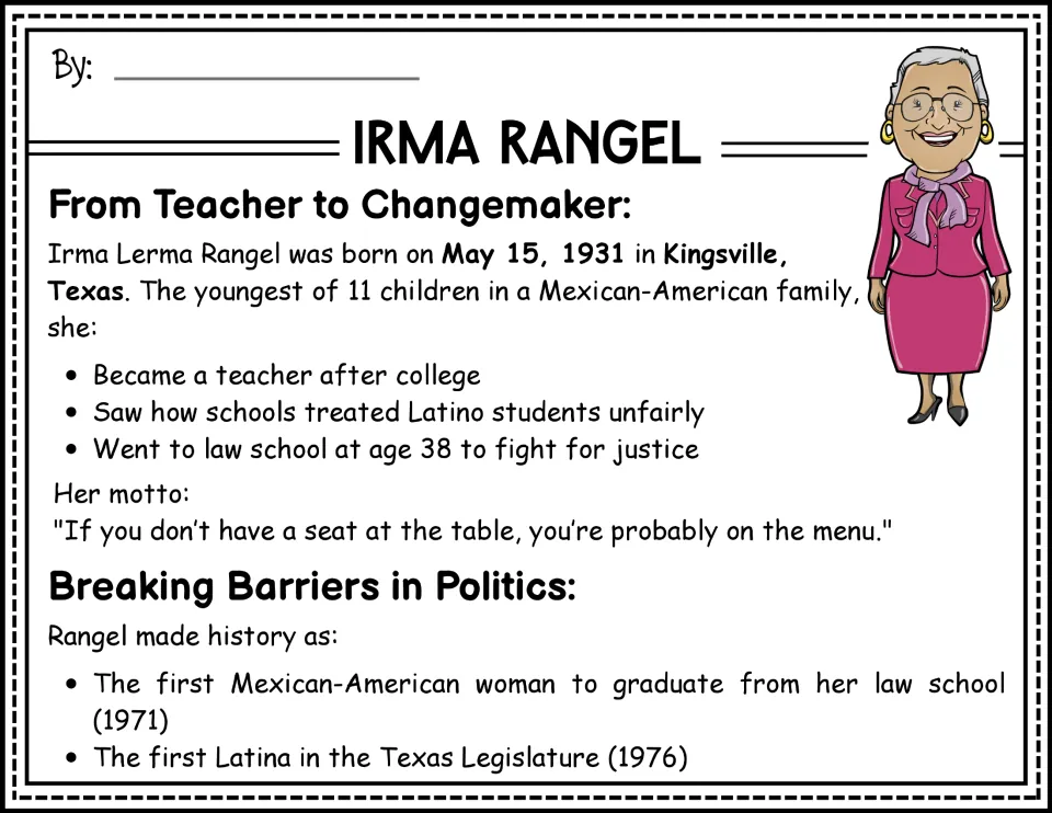 Irma Rangel passage opening: her childhood, teaching career, decision to study law, and political firsts