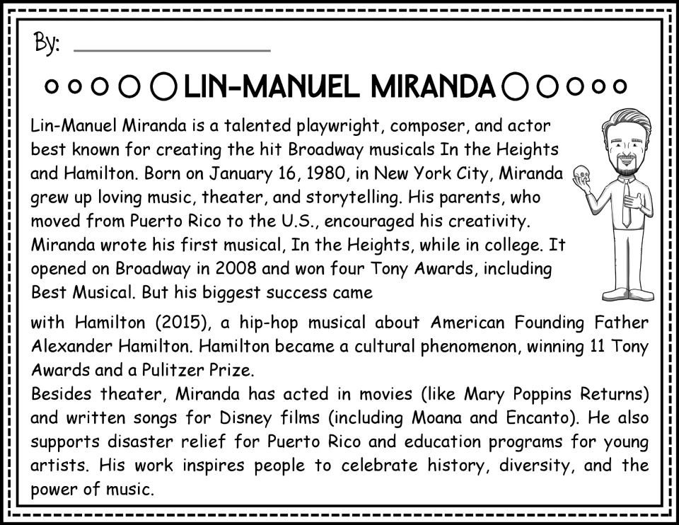 Black-and-white version of the biography about Lin-Manuel Miranda's early life, musicals, and Disney songs