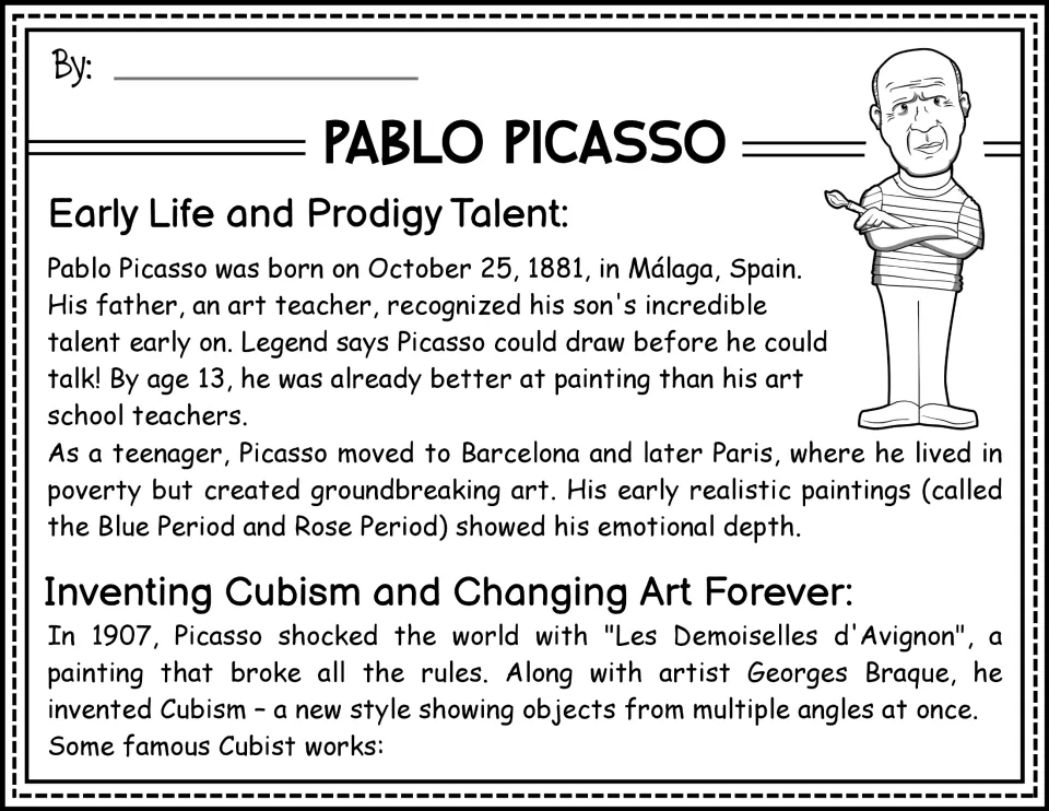 Alternate biography opening: Picasso's early life, move to Paris, and development of Cubism with Braque