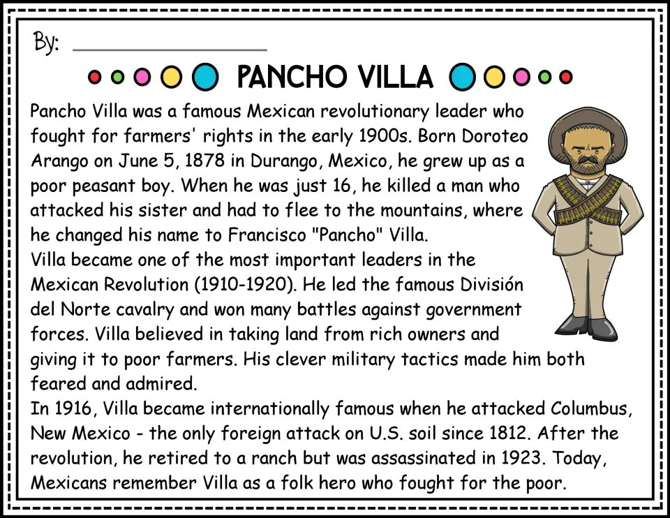 Color version of the Pancho Villa biography covering his early life, revolutionary leadership, and legacy