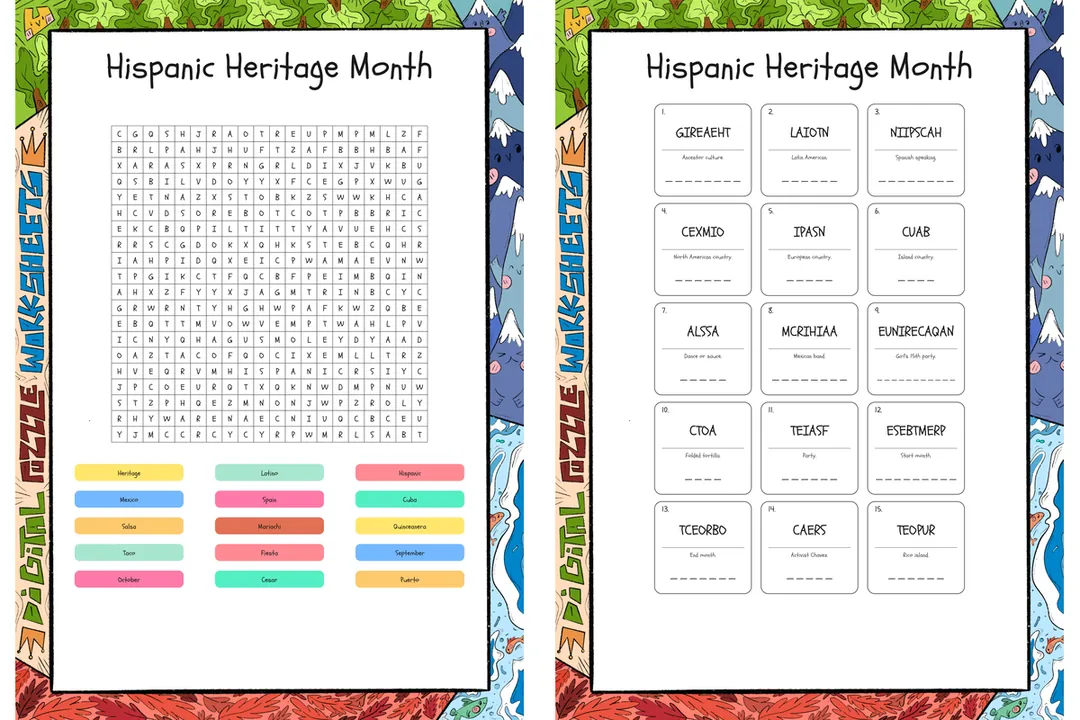 Hispanic Heritage Month Word Search, Scramble & Crossword – cover