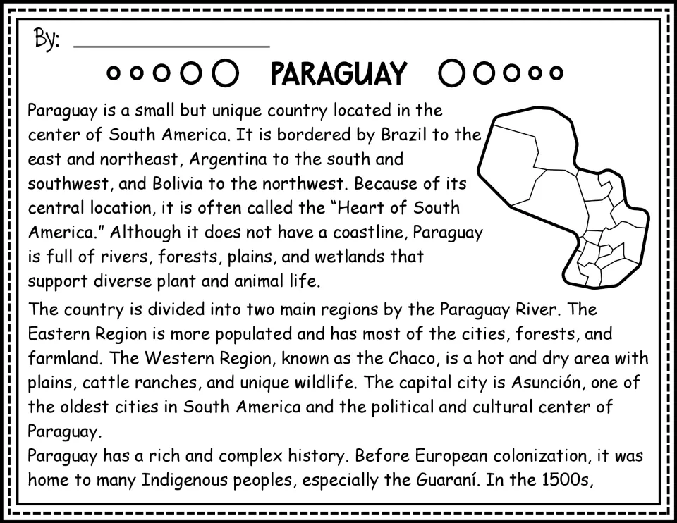 Alternate Paraguay passage opening: location, regions, Asunción, and early history, with an outline map