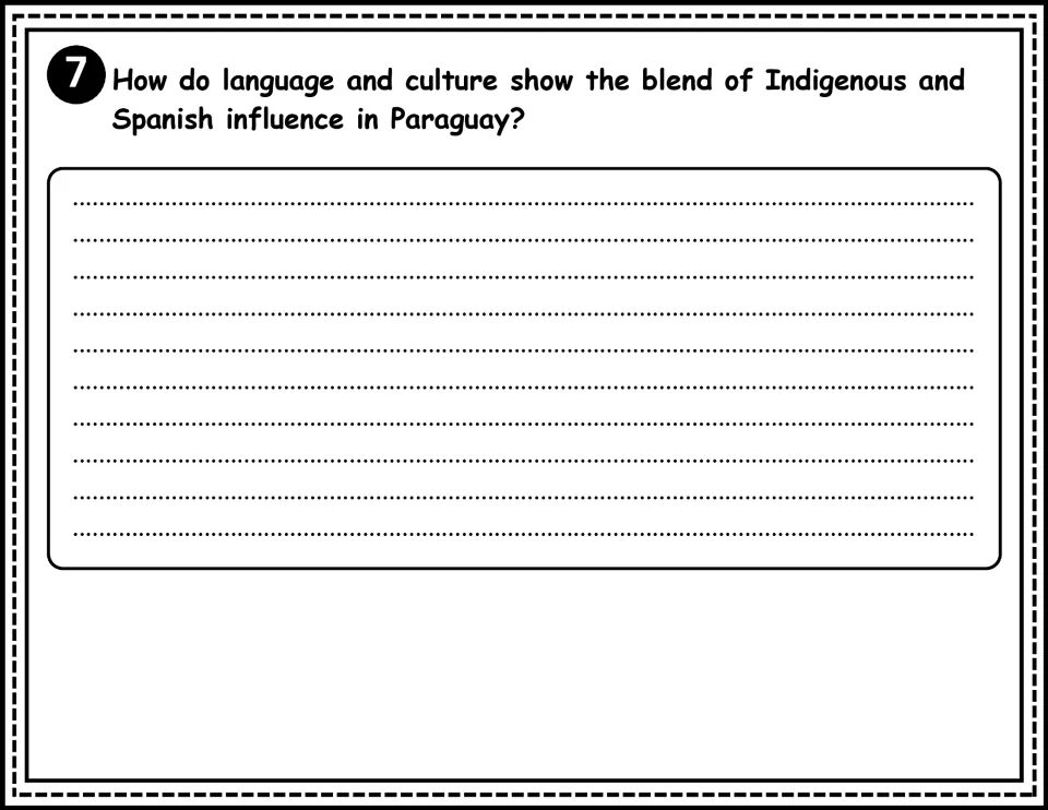 Paraguay comprehension question 7 asks how language and culture show a blend of Indigenous and Spanish influence