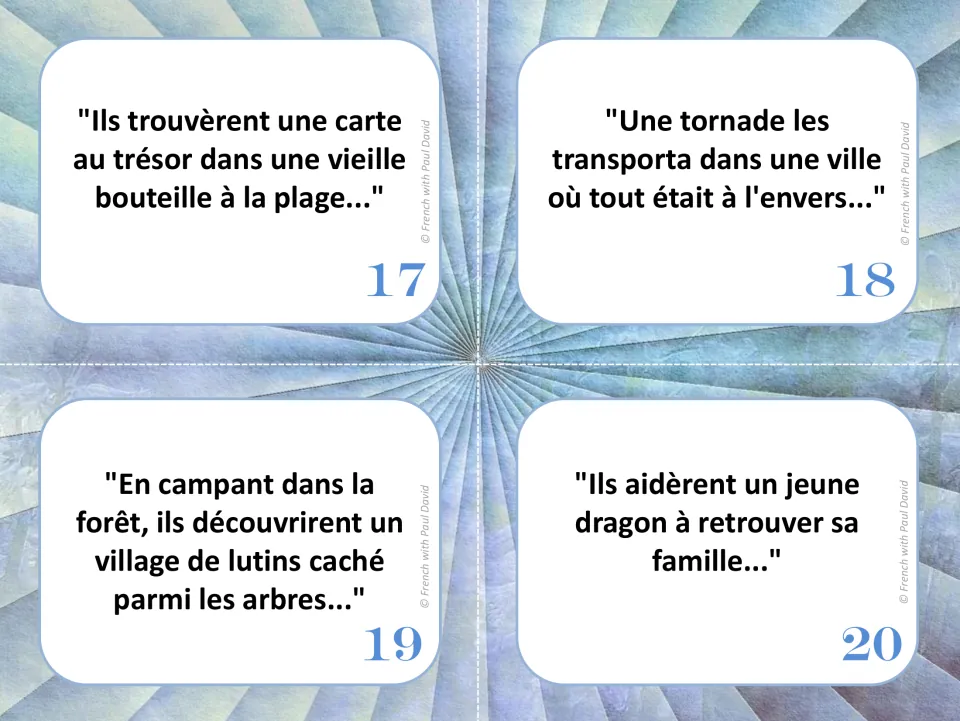 French story openers 17-20: a treasure map in a bottle, an upside-down town, a hidden elf village, helping a young dragon