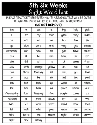 HMH Into Reading Kindergarten – Sight Word List – sample page 4