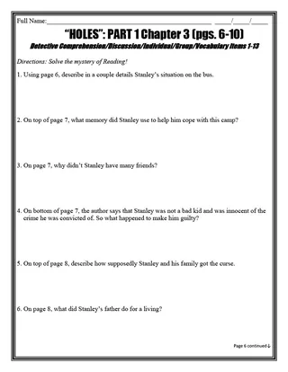 Holes Unit Plan - Novel Study for Louis Sachar – sample page 2