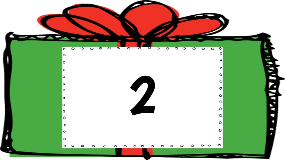 Number 2 card in the 1–20 holiday math set, for students to hop to when the number is called out.