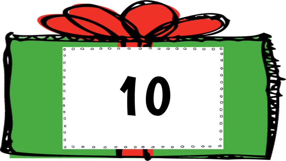 Number 10 card in the 1–20 holiday math set, for students to hop to when the number is called out.