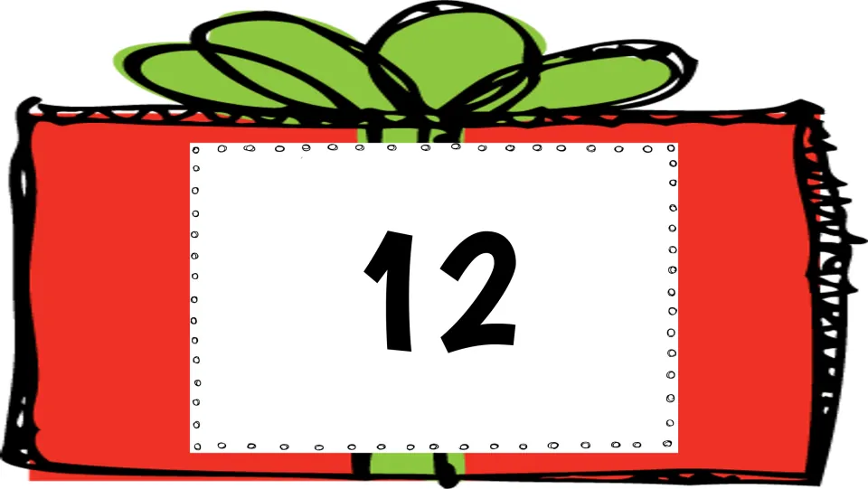 Number 12 card in the 1–20 holiday math set, for students to hop to when the number is called out.