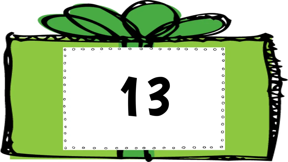 Number 13 card in the 1–20 holiday math set, for students to hop to when the number is called out.