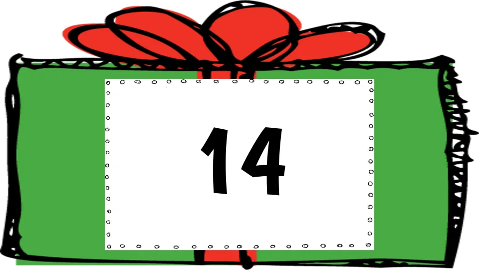 Number 14 card in the 1–20 holiday math set, for students to hop to when the number is called out.