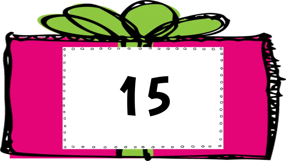 Number 15 card in the 1–20 holiday math set, for students to hop to when the number is called out.