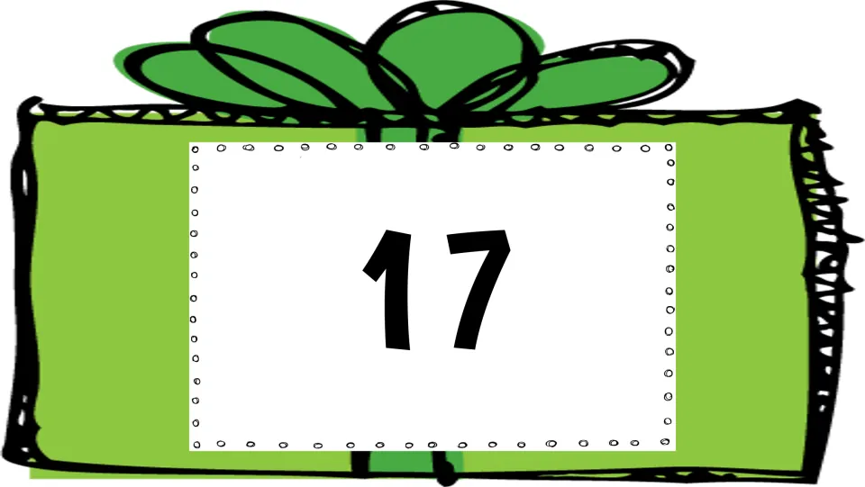 Number 17 card in the 1–20 holiday math set, for students to hop to when the number is called out.