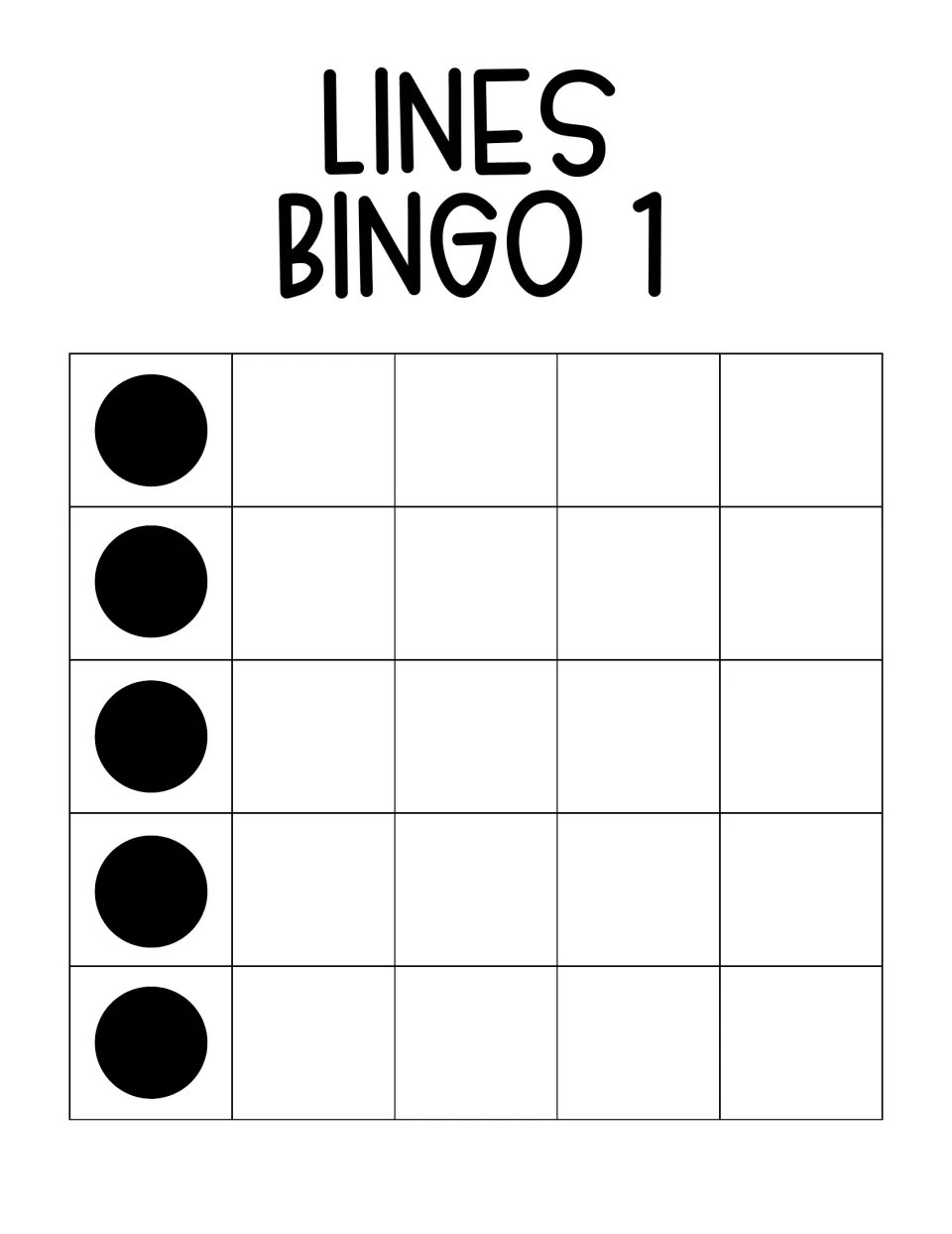 Lines Bingo 1 winning pattern: five dots run straight down the left edge of the card, a vertical line to complete