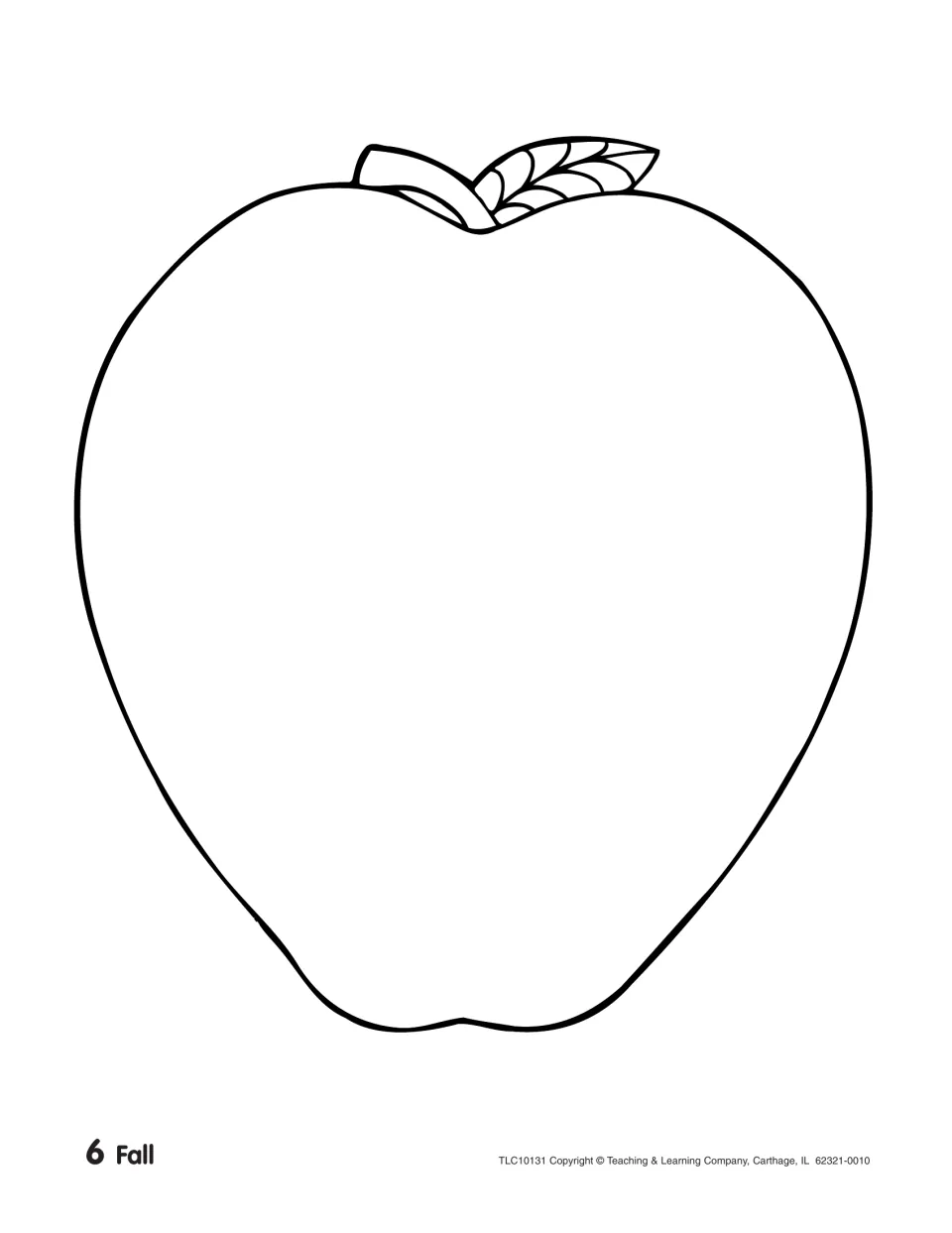 Fall apple pattern: one full-page apple outline with stem and leaf, ready to copy, color and cut out