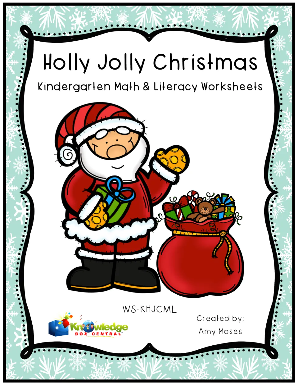 Cover of Holly Jolly Christmas Kindergarten Math & Literacy Worksheets, created by Amy Moses