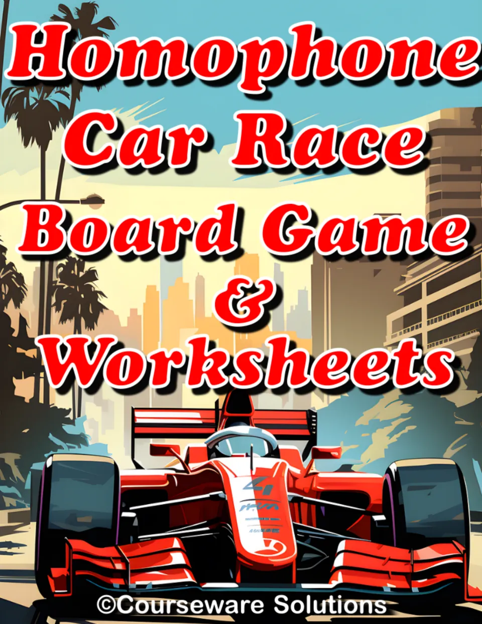 Cover of Homophone Car Race Board Game & Worksheets, an ELA resource published by Courseware Solutions