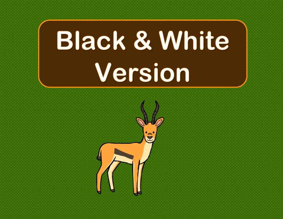 Black & White Version divider page marking the start of the printer-friendly task cards, shown with a gazelle drawing