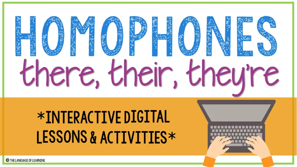 Cover of the homophones unit introducing there, their, and they're through digital lessons and activities