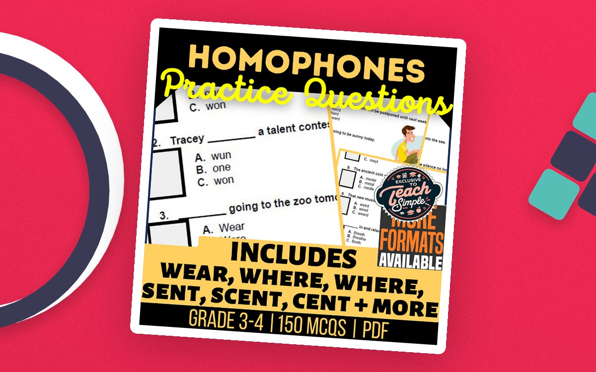 Homophones Practice Questions - Vocabulary Grade 3-4 (PDF) preview