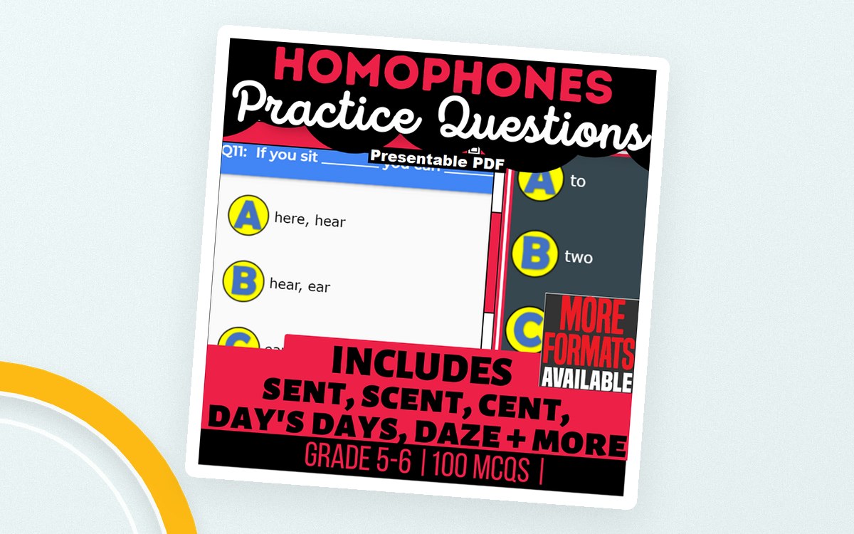 Grade 5 Homophones Worksheets – 100 Practice Questions preview