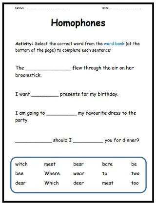 Homophones Worksheet Set – cover