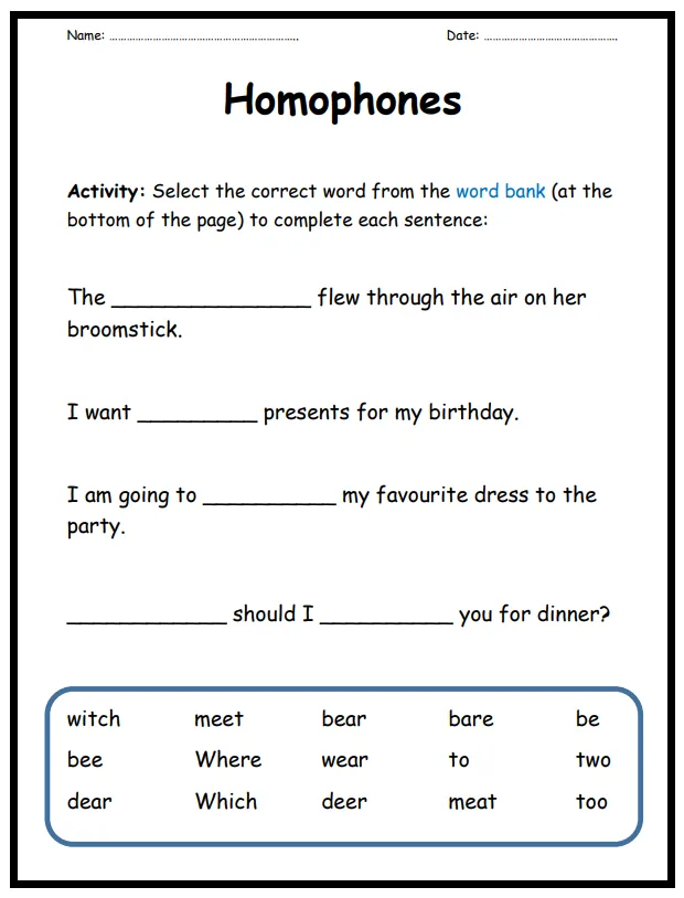 Homophones Worksheet Set – cover