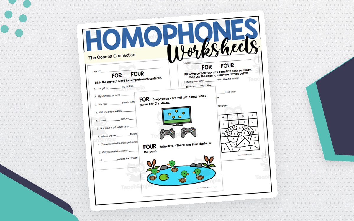 Homophones Worksheets: For Four teaching resource preview