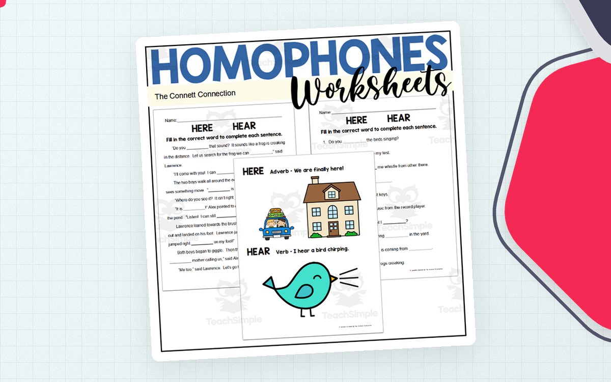 Homophones Worksheets: Hear Here teaching resource preview