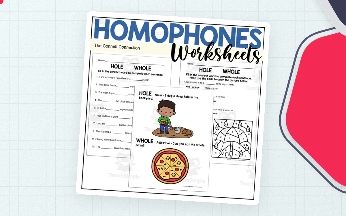 Homophones Worksheets: Hole Whole teaching resource preview