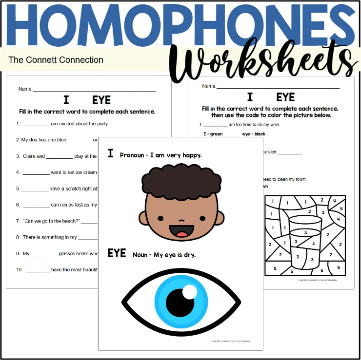 Homophones Worksheets: I Eye – cover