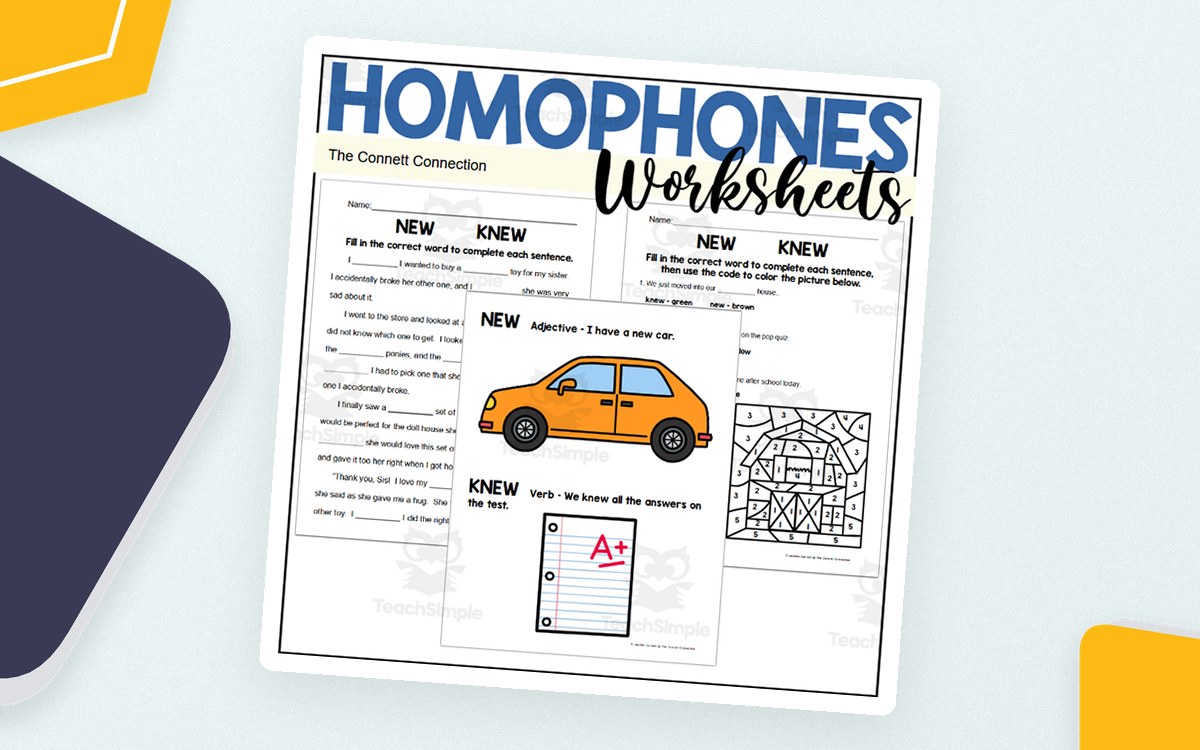 Knew vs New Homophones – Worksheet Pack teaching resource preview