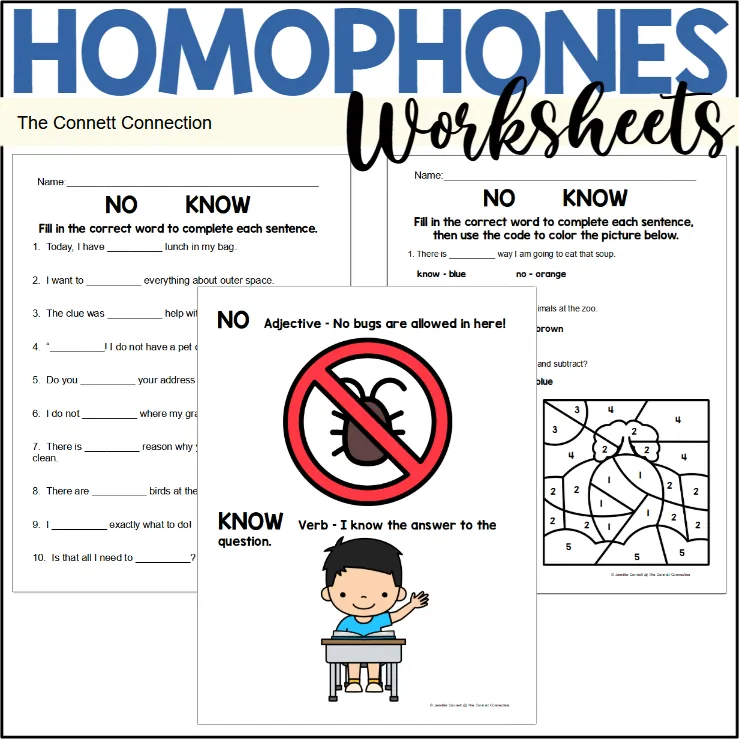 Homophones Worksheets: Know No – cover