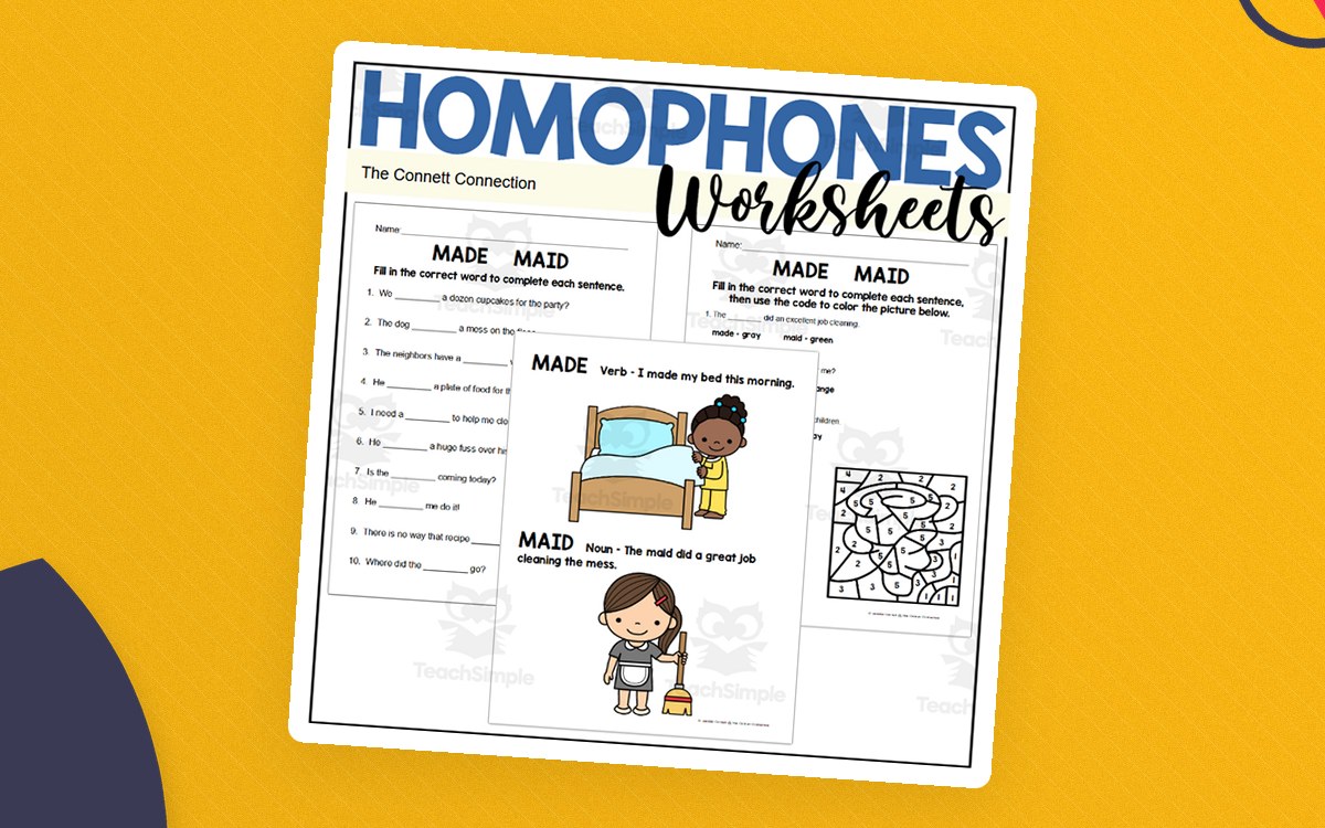 Homophones Worksheets: Made Maid teaching resource preview