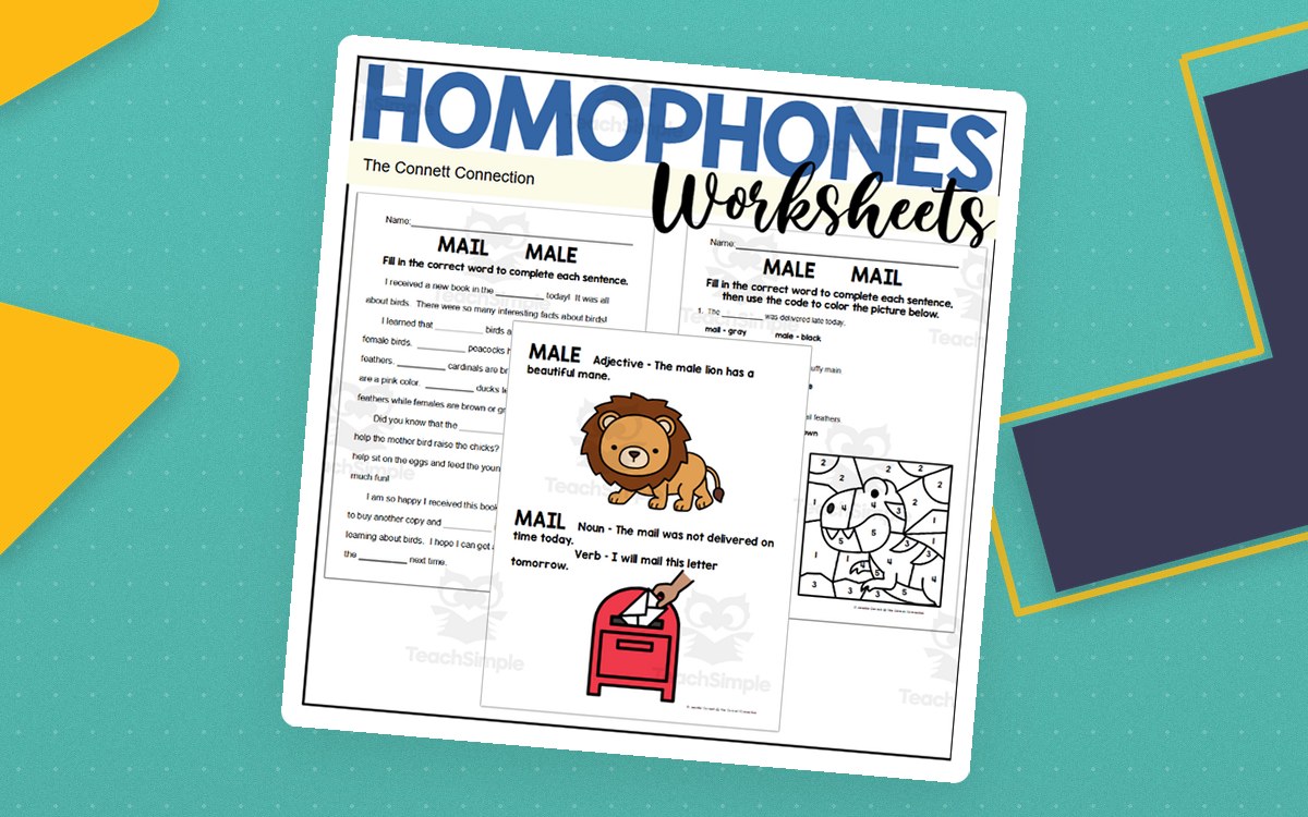 Homophones Worksheets: Mail Male teaching resource preview