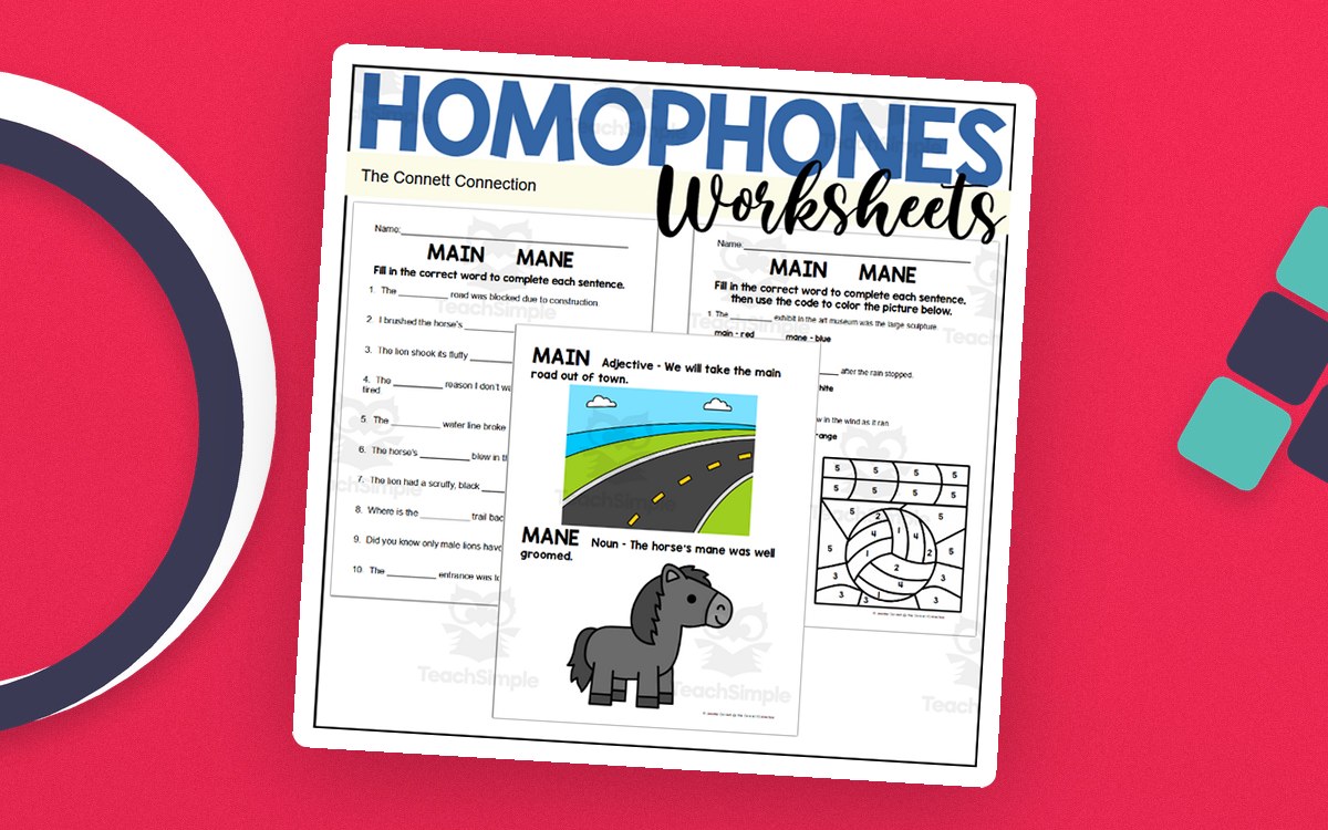 Main vs Mane Homophones – Worksheet Practice teaching resource preview