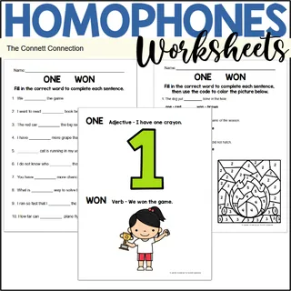 Homophones Worksheets: One Won – cover