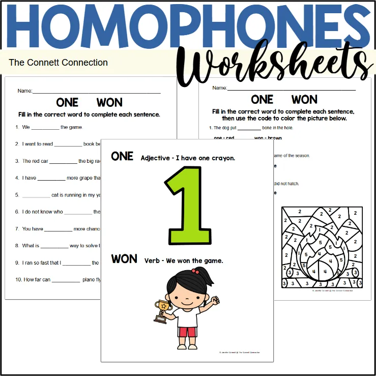 Homophones Worksheets: One Won – cover