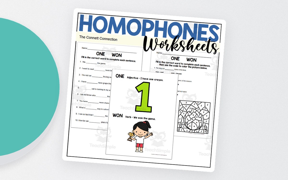 Homophones Worksheets: One Won teaching resource preview